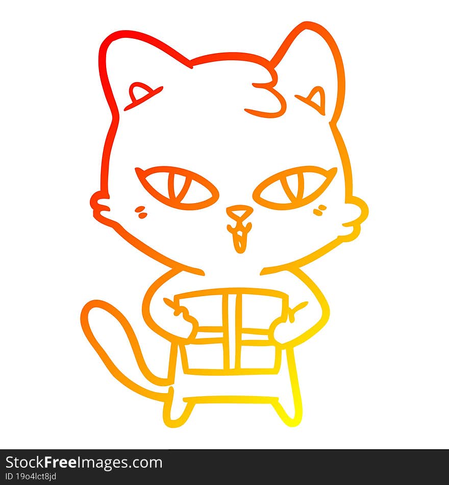 Warm Gradient Line Drawing Cartoon Cat