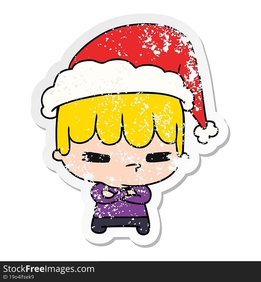 Christmas Distressed Sticker Cartoon Of Kawaii Boy