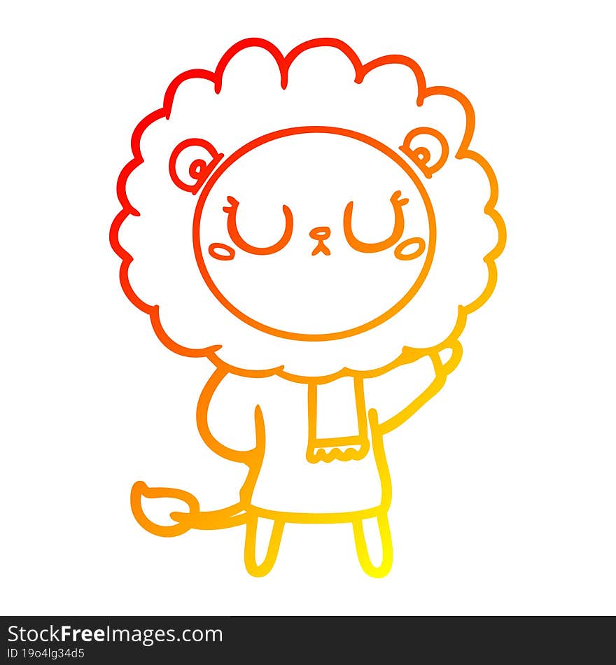 warm gradient line drawing of a cartoon lion