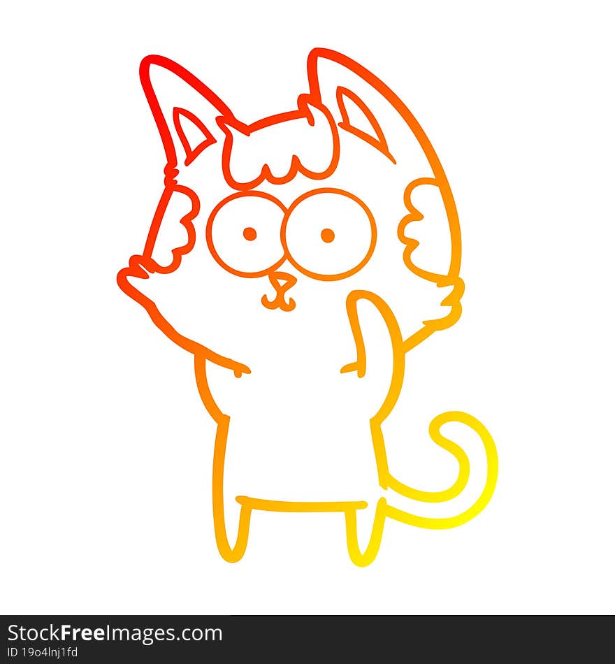 warm gradient line drawing of a happy cartoon cat