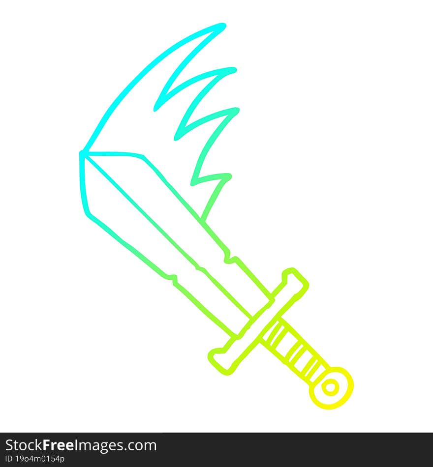 cold gradient line drawing of a cartoon swinging sword