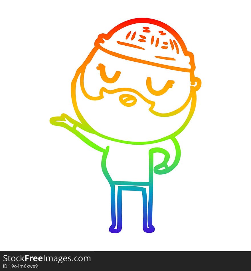 rainbow gradient line drawing cartoon man with beard