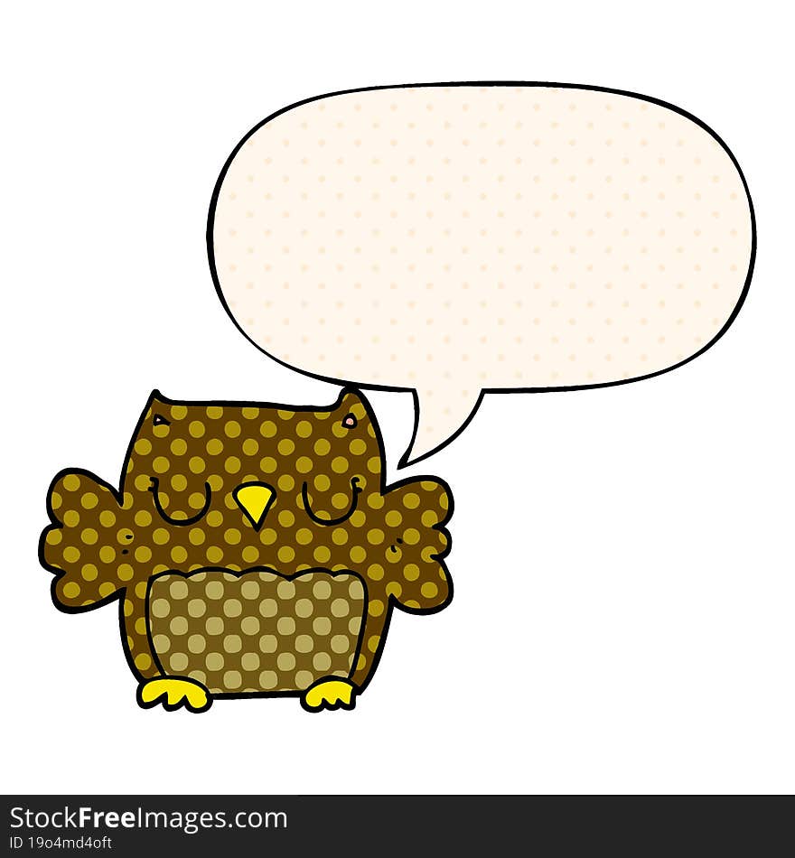 cute cartoon owl and speech bubble in comic book style