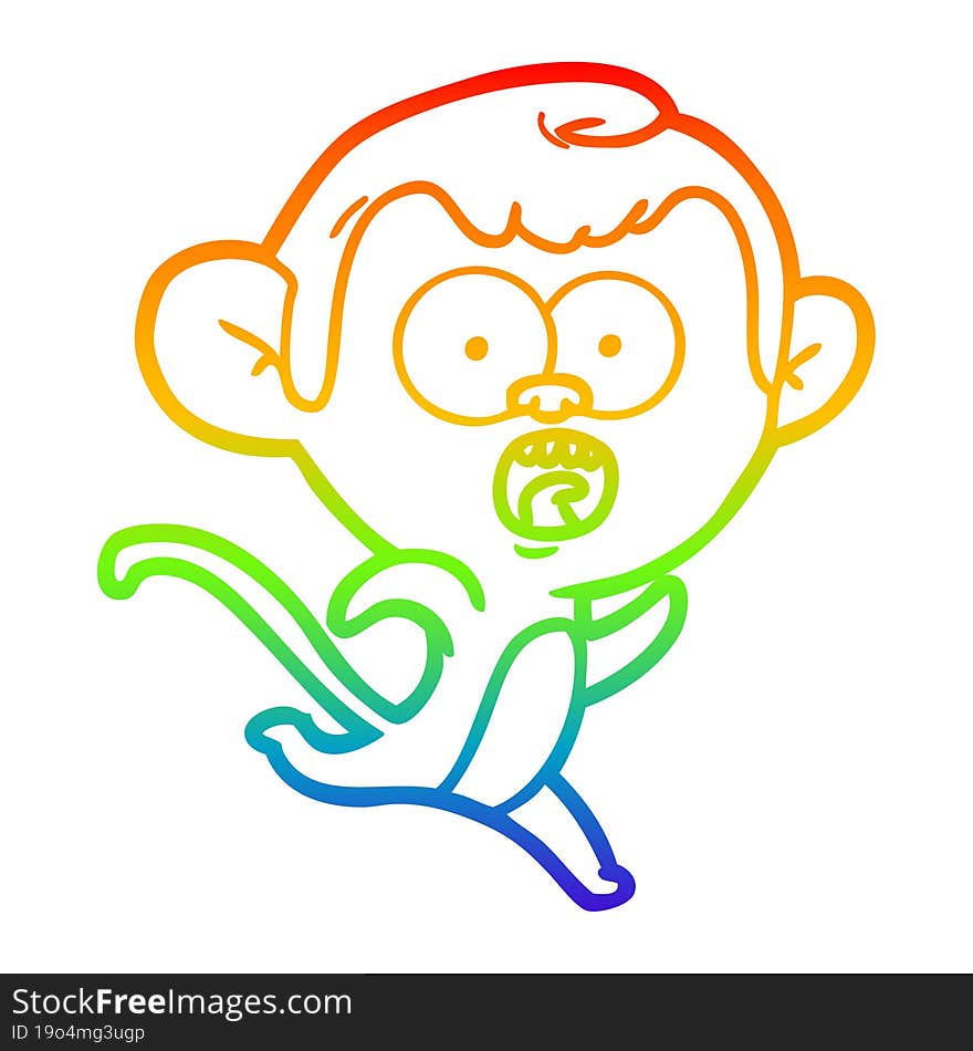 rainbow gradient line drawing cartoon shocked monkey