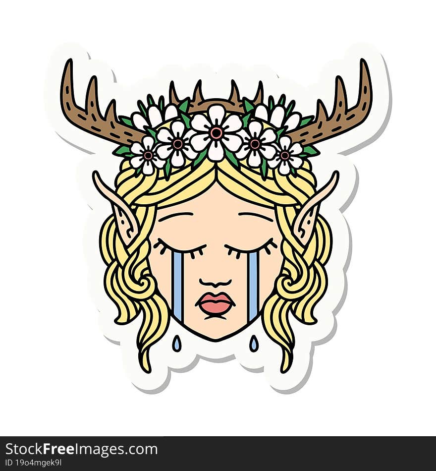 Crying Elf Druid Character Face Sticker