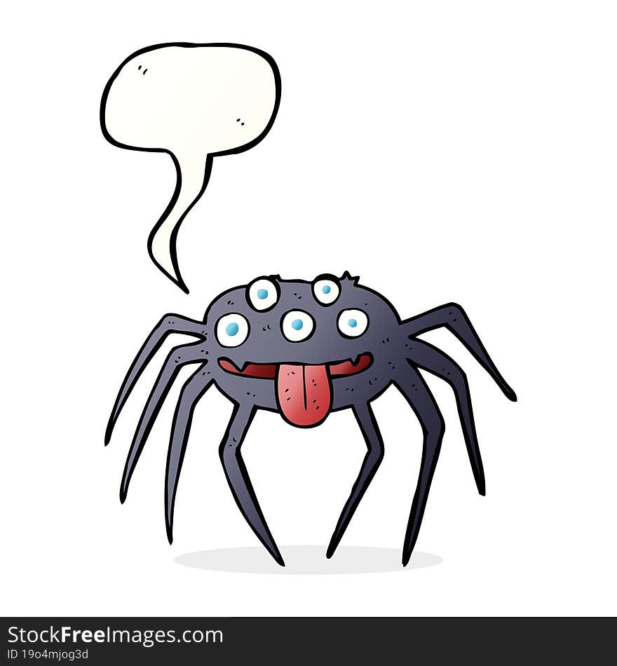 cartoon gross halloween spider with speech bubble