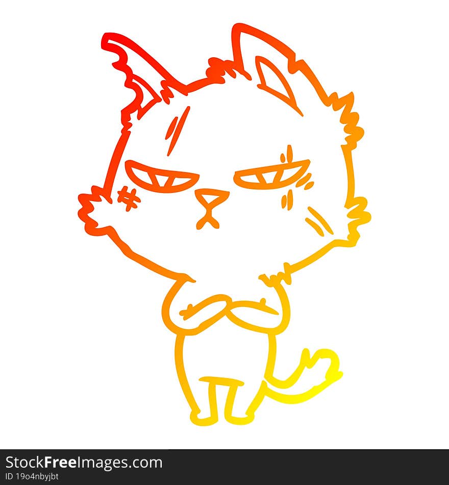 Warm Gradient Line Drawing Tough Cartoon Cat