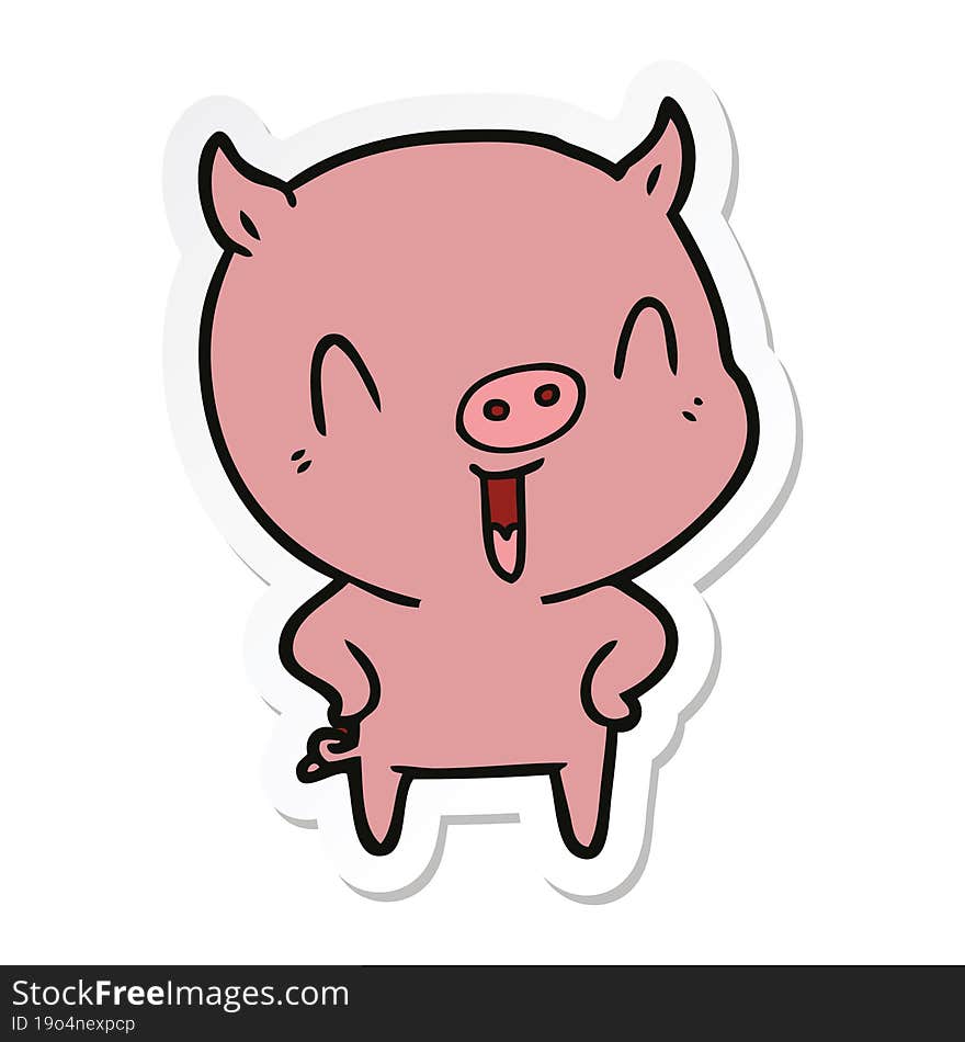 sticker of a happy cartoon pig