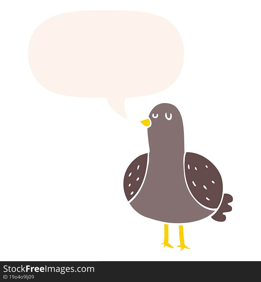 cartoon bird with speech bubble in retro style