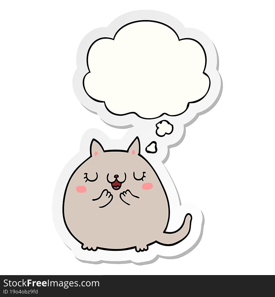 cartoon cute cat with thought bubble as a printed sticker