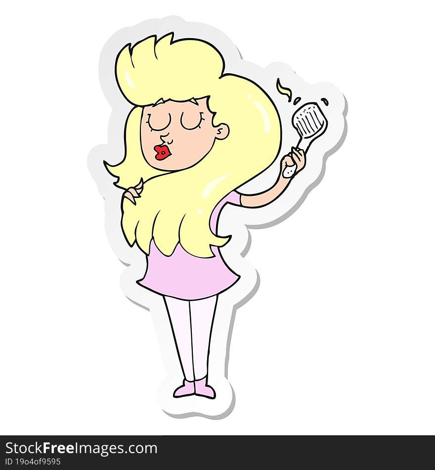 sticker of a cartoon woman brushing hair