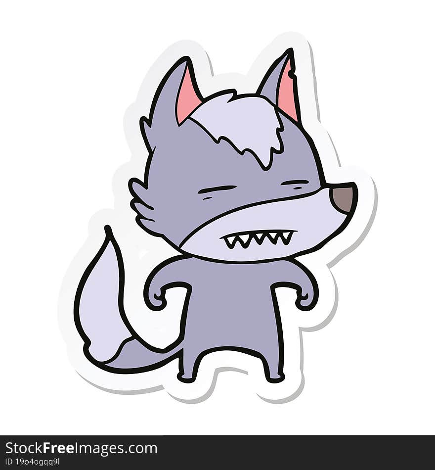 sticker of a cartoon wolf showing teeth