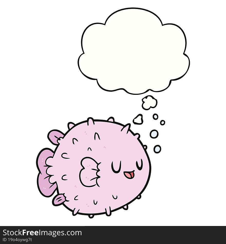 cartoon blowfish with thought bubble. cartoon blowfish with thought bubble