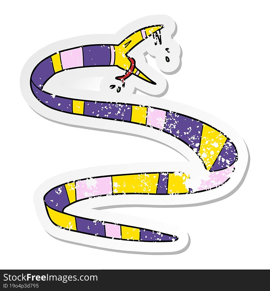 distressed sticker of a cartoon poisonous snake