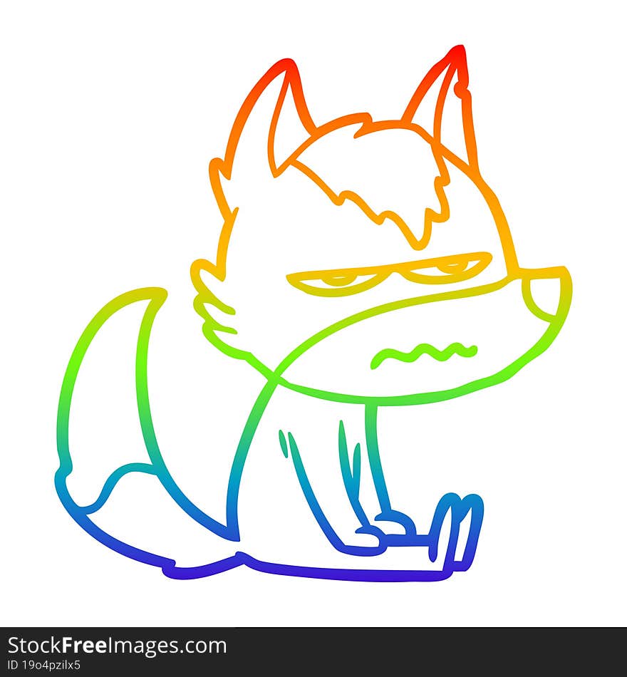 rainbow gradient line drawing cartoon annoyed wolf