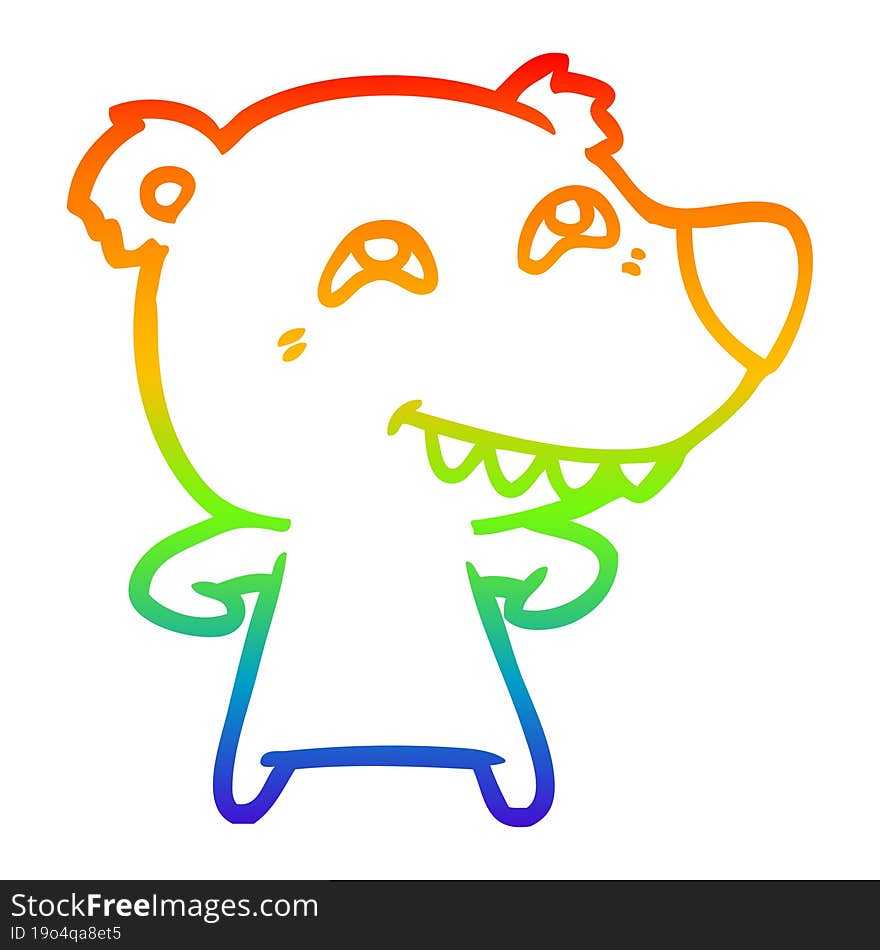 rainbow gradient line drawing cartoon bear showing teeth