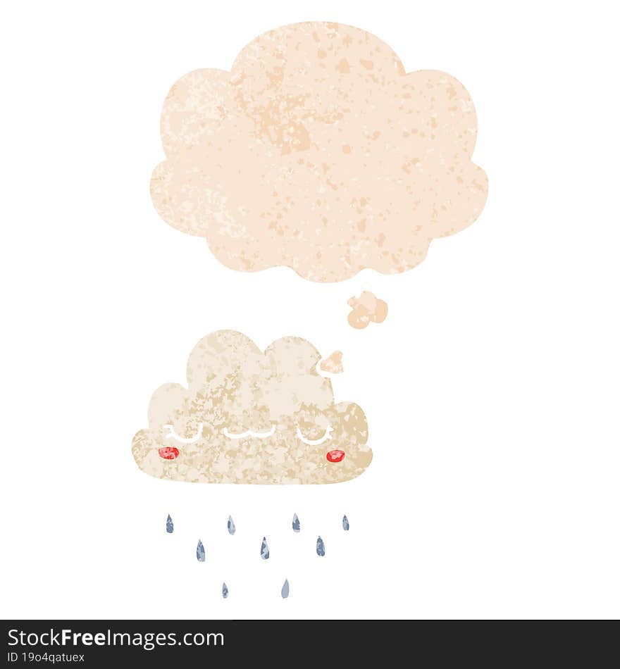 cartoon storm cloud and thought bubble in retro textured style