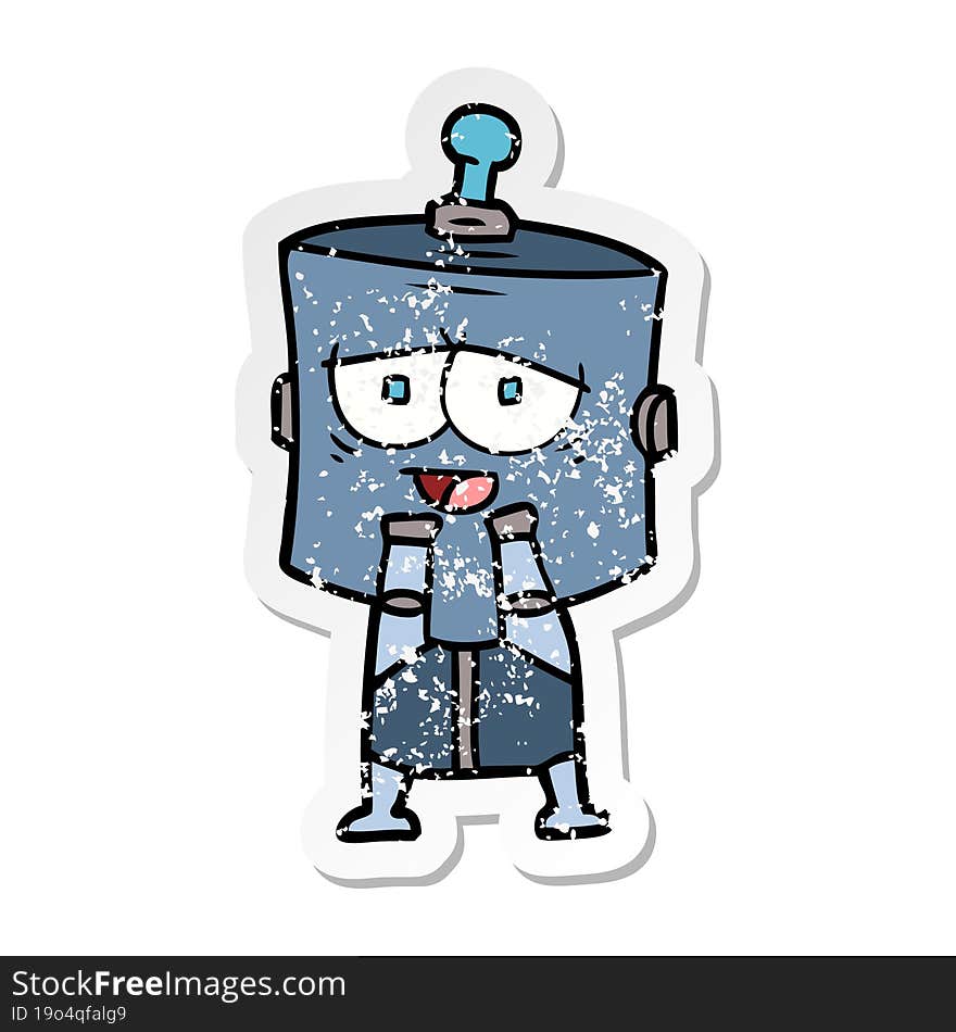 distressed sticker of a cartoon robot