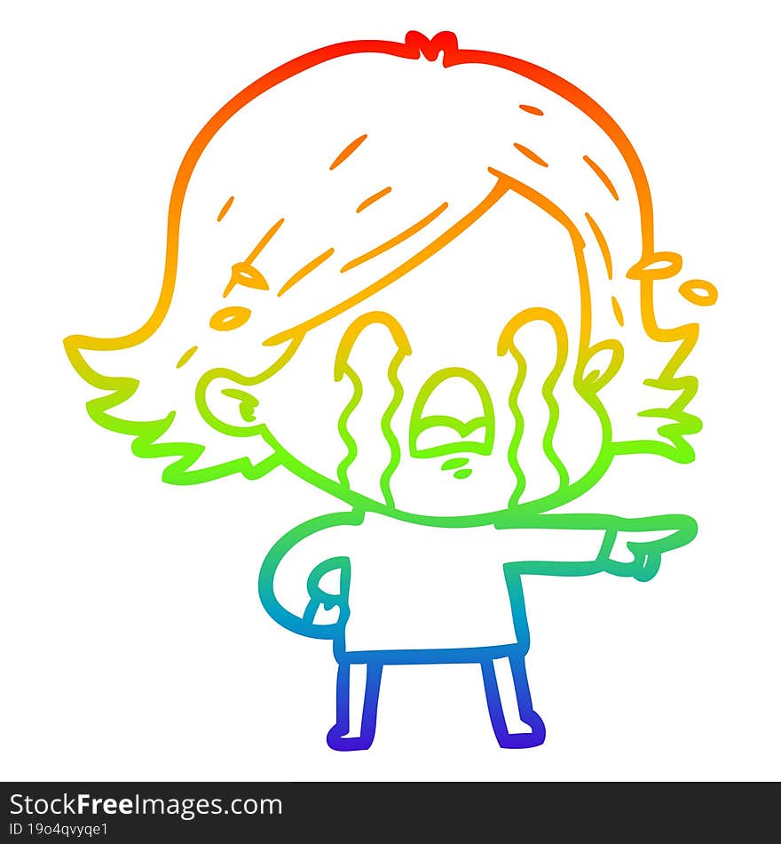 rainbow gradient line drawing of a cartoon woman crying