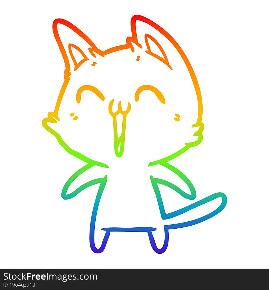 rainbow gradient line drawing of a happy cartoon cat meowing