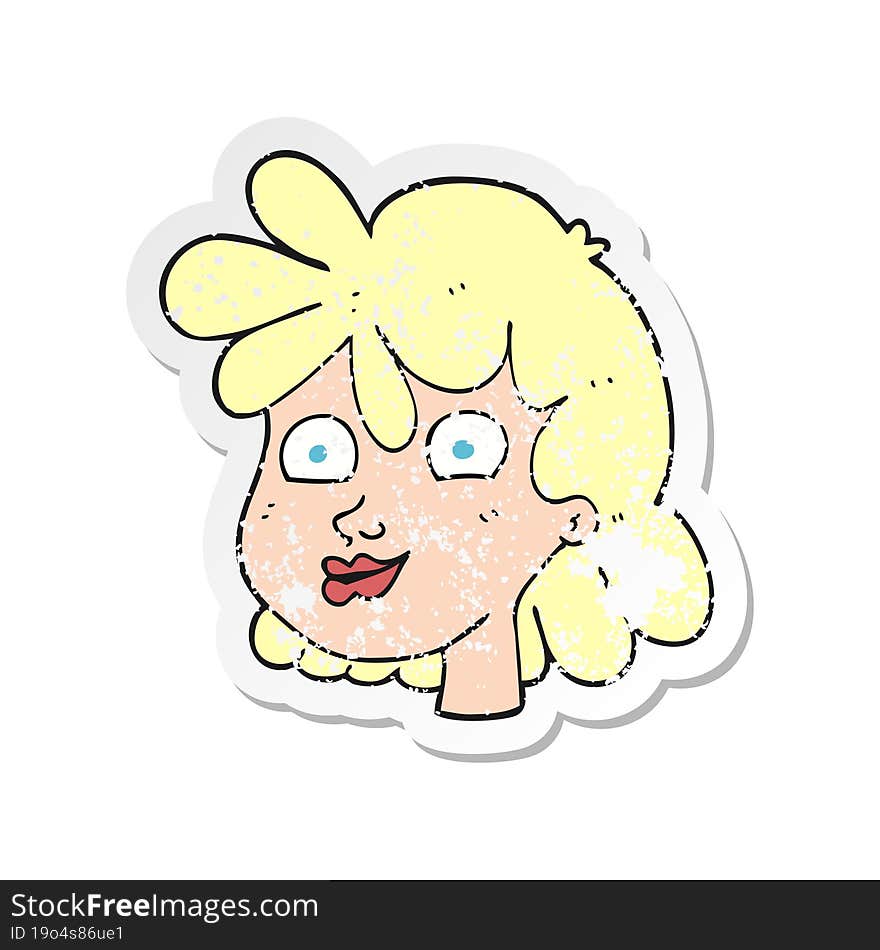 retro distressed sticker of a cartoon female face