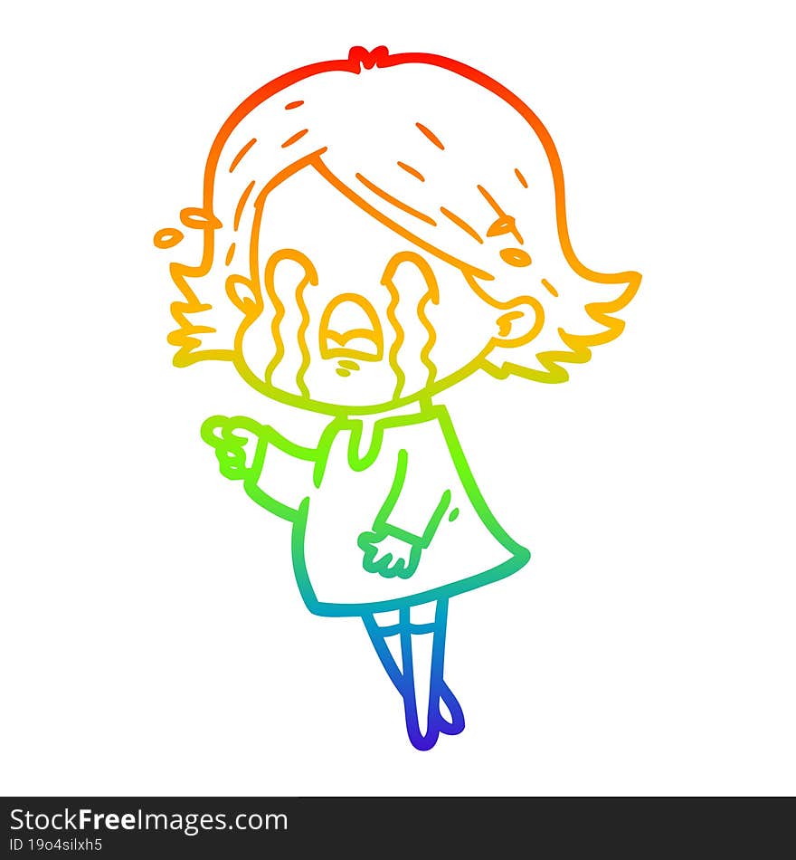 rainbow gradient line drawing cartoon woman crying