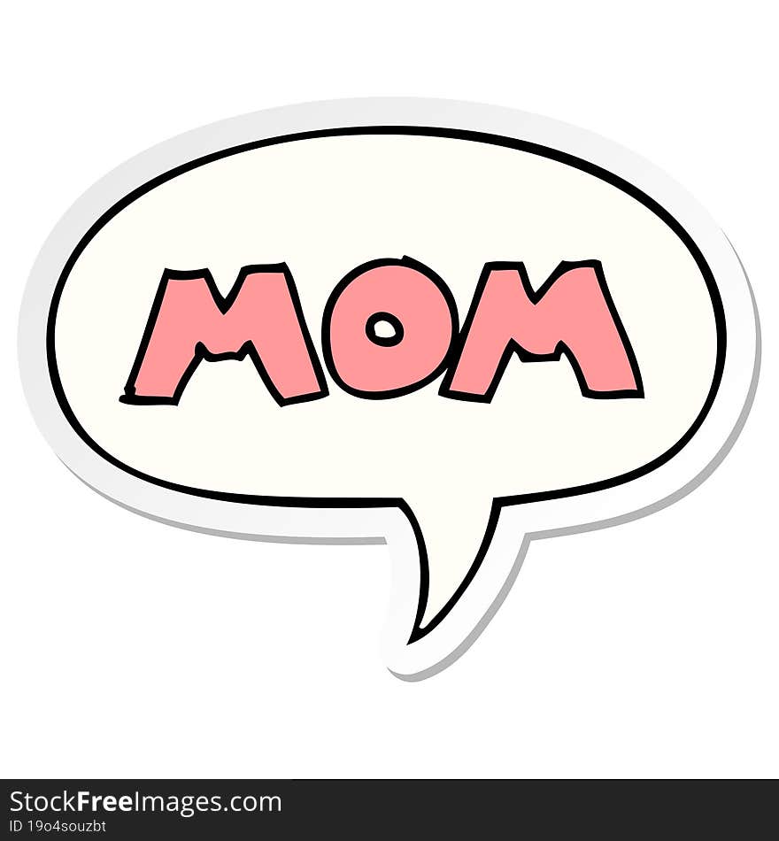 cartoon word mom and speech bubble sticker