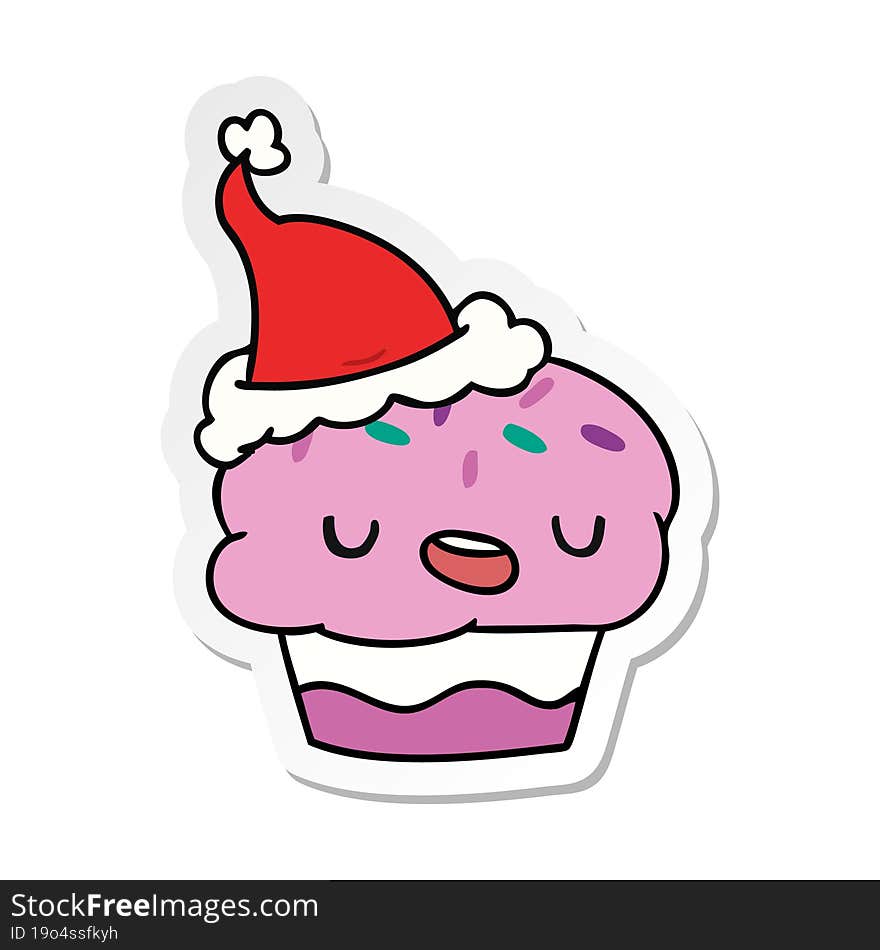 Christmas Sticker Cartoon Of Kawaii Cupcake