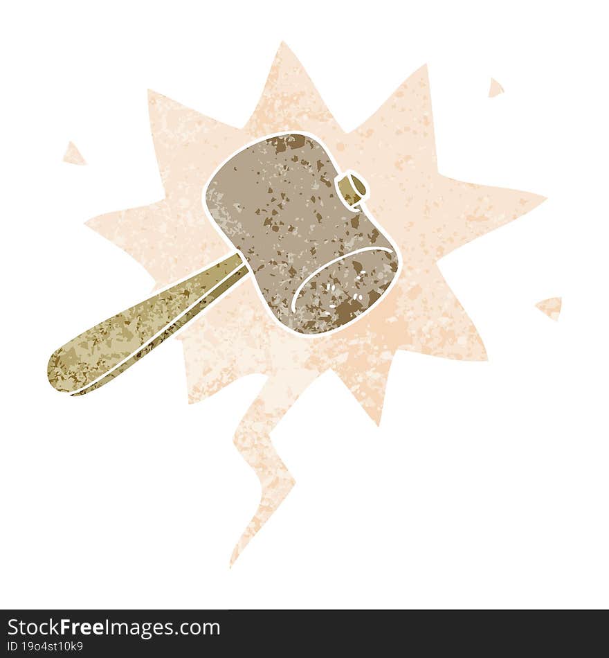 Cartoon Mallet And Speech Bubble In Retro Textured Style