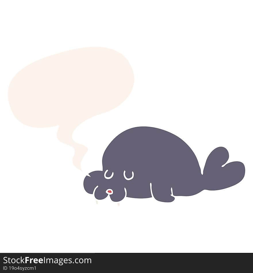 cartoon walrus and speech bubble in retro style