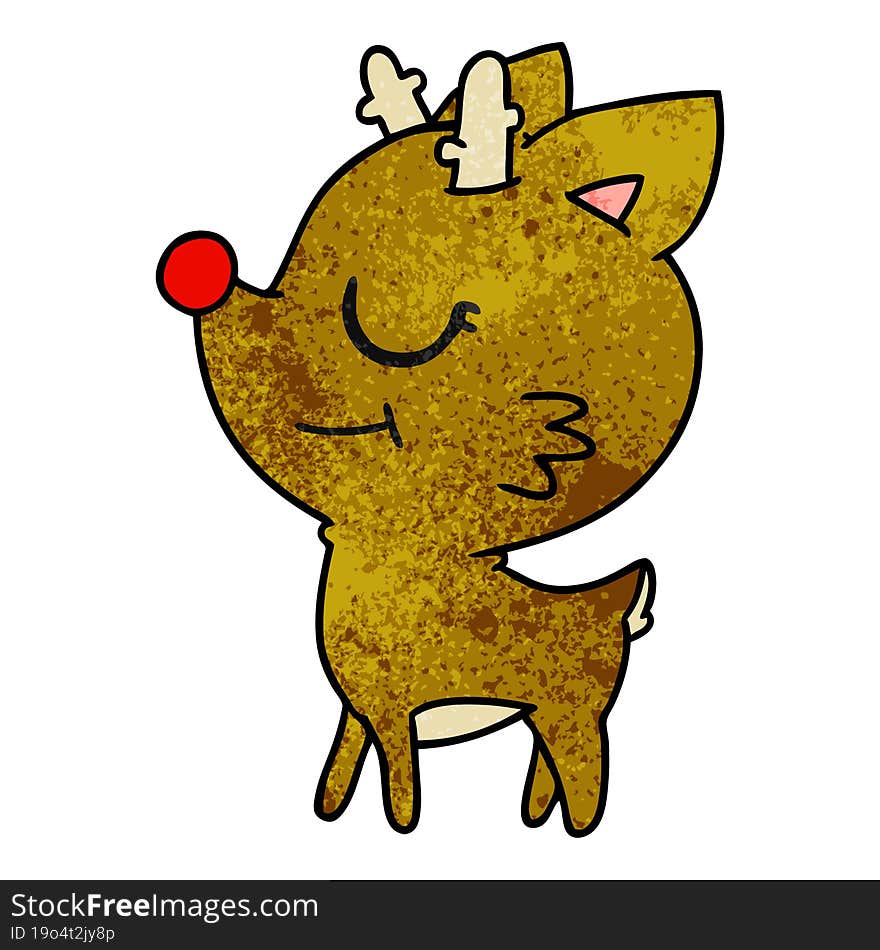 Textured Cartoon Of Cute Red Nosed Reindeer