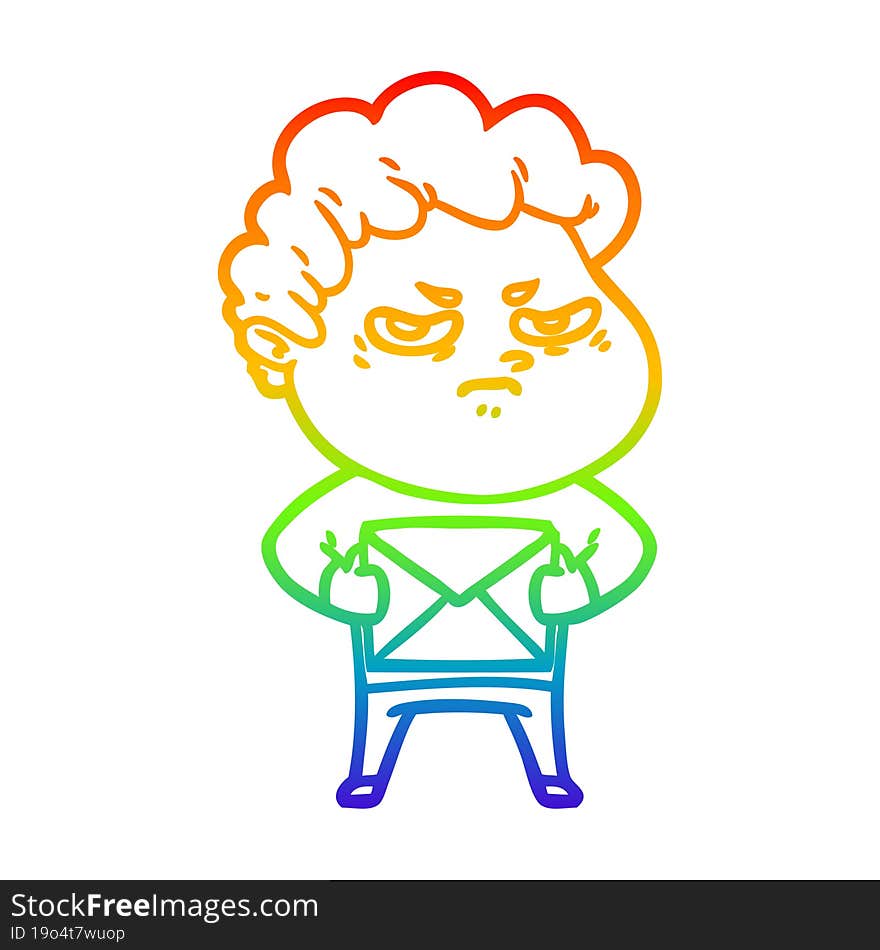 rainbow gradient line drawing cartoon angry man