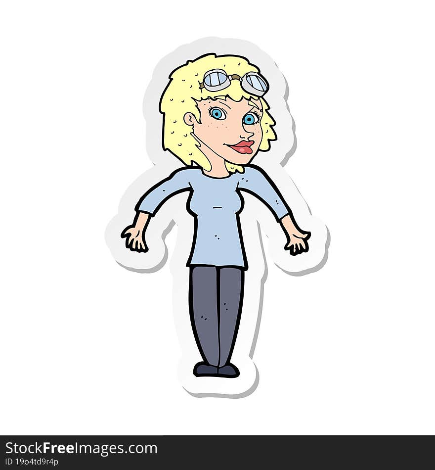 Sticker Of A Cartoon Woman Wearing Goggles