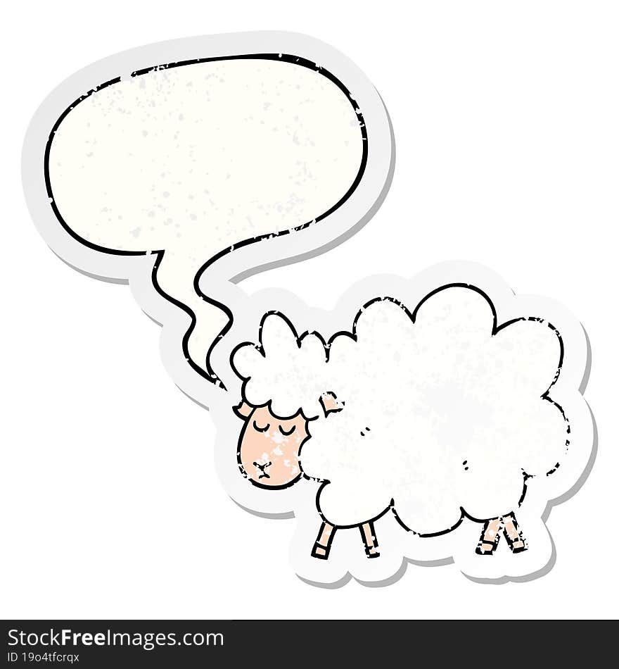 cartoon sheep and speech bubble distressed sticker