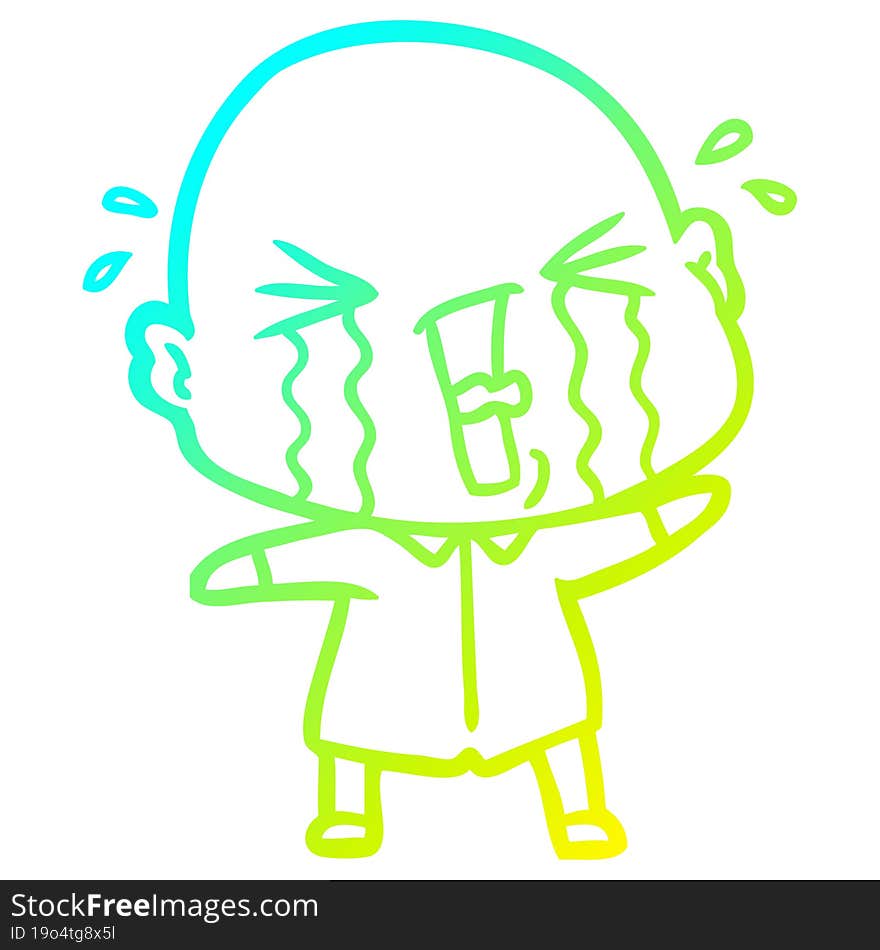 cold gradient line drawing cartoon crying bald man