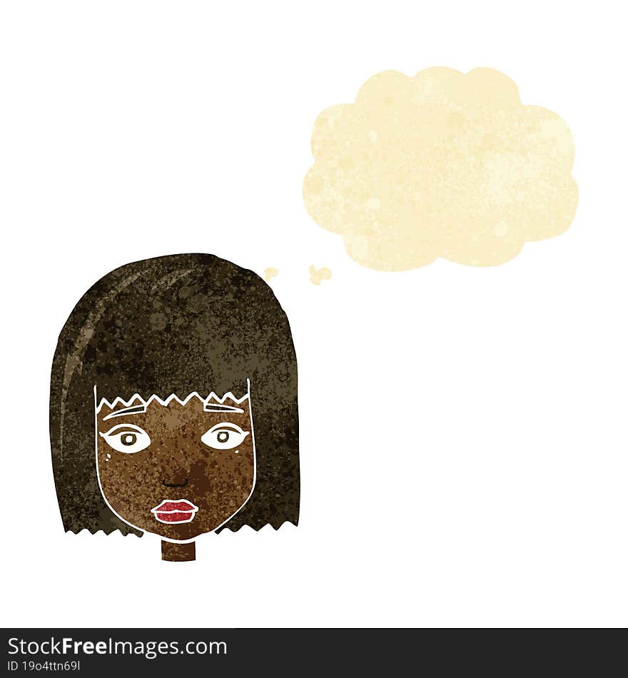 cartoon female face with thought bubble