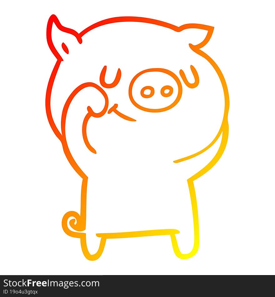 Warm Gradient Line Drawing Happy Cartoon Pig