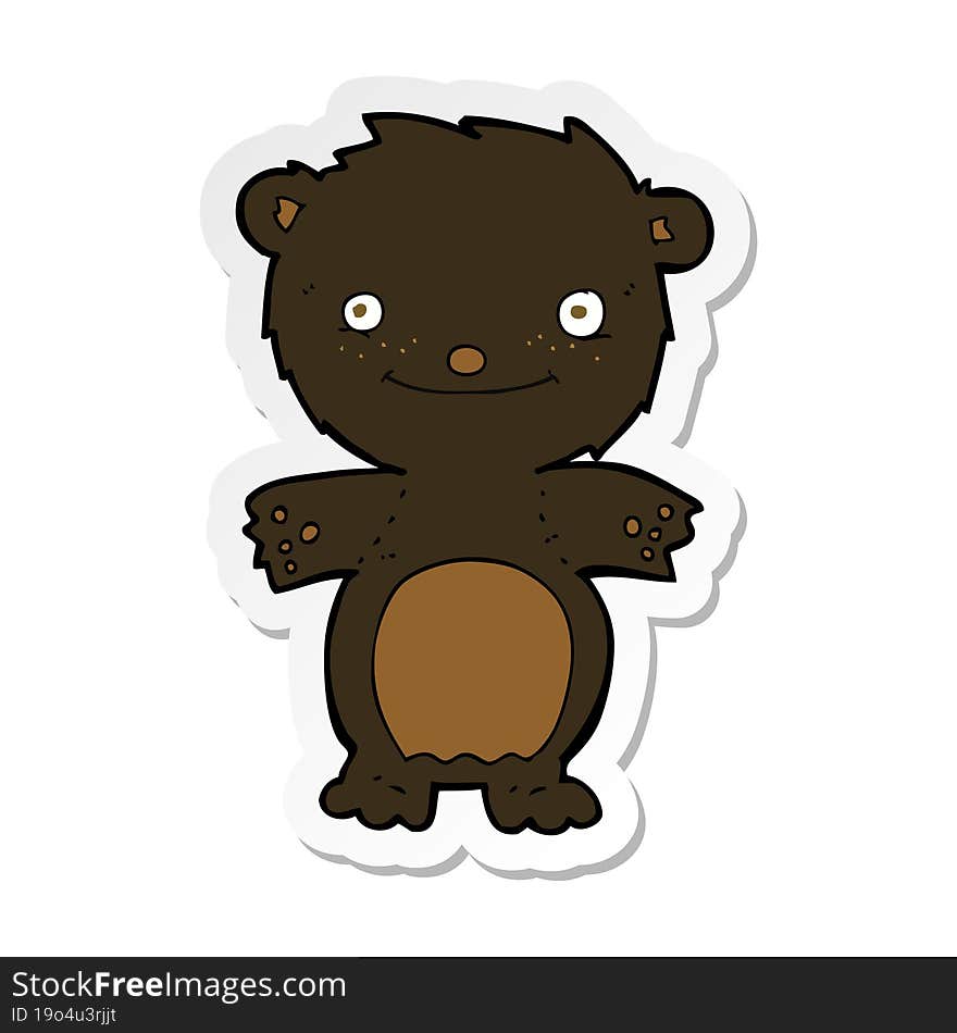 sticker of a cartoon happy little black bear