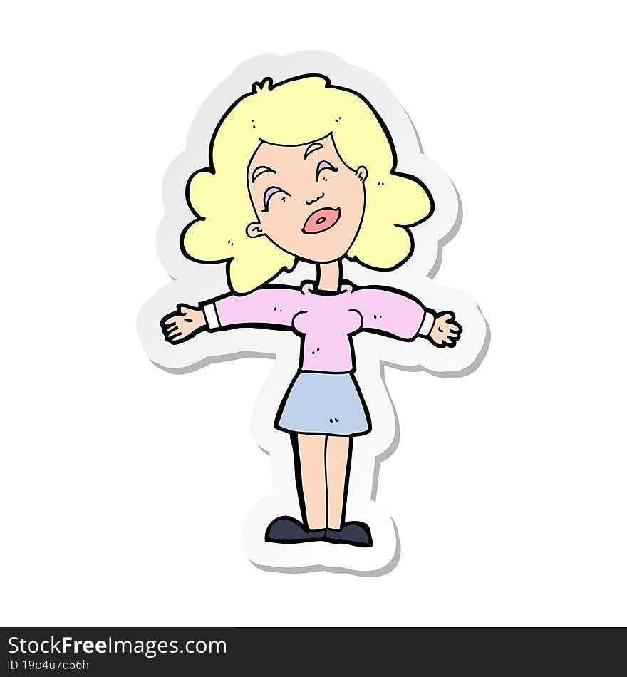 sticker of a cartoon woman with open arms