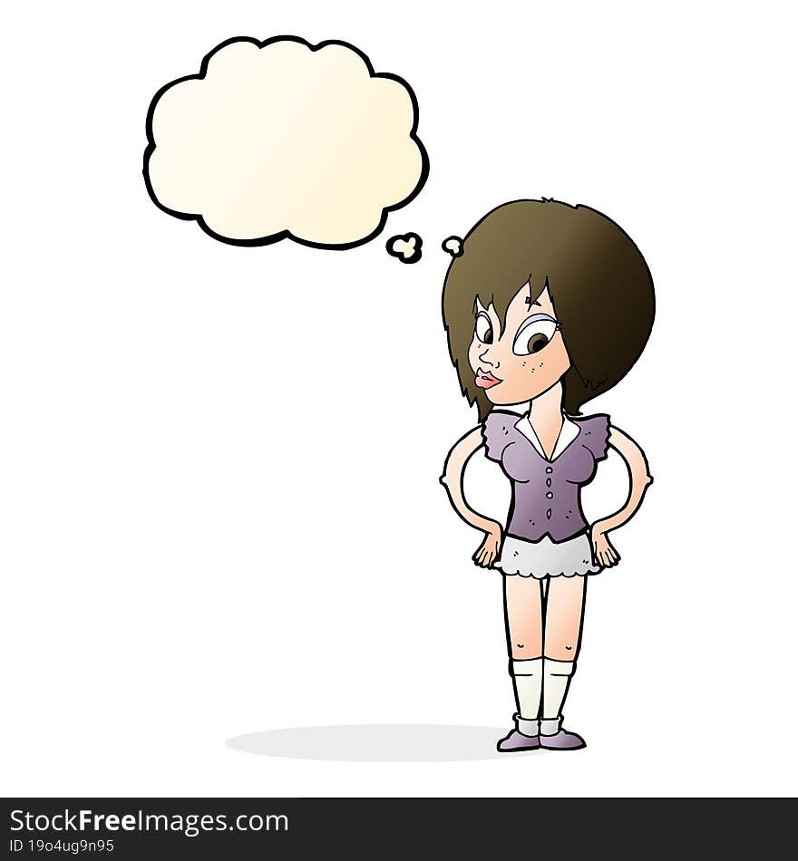 Cartoon Woman With Hands On Hips With Thought Bubble