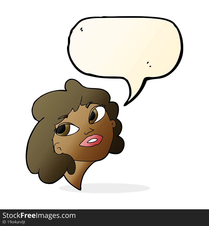 cartoon happy woman with speech bubble