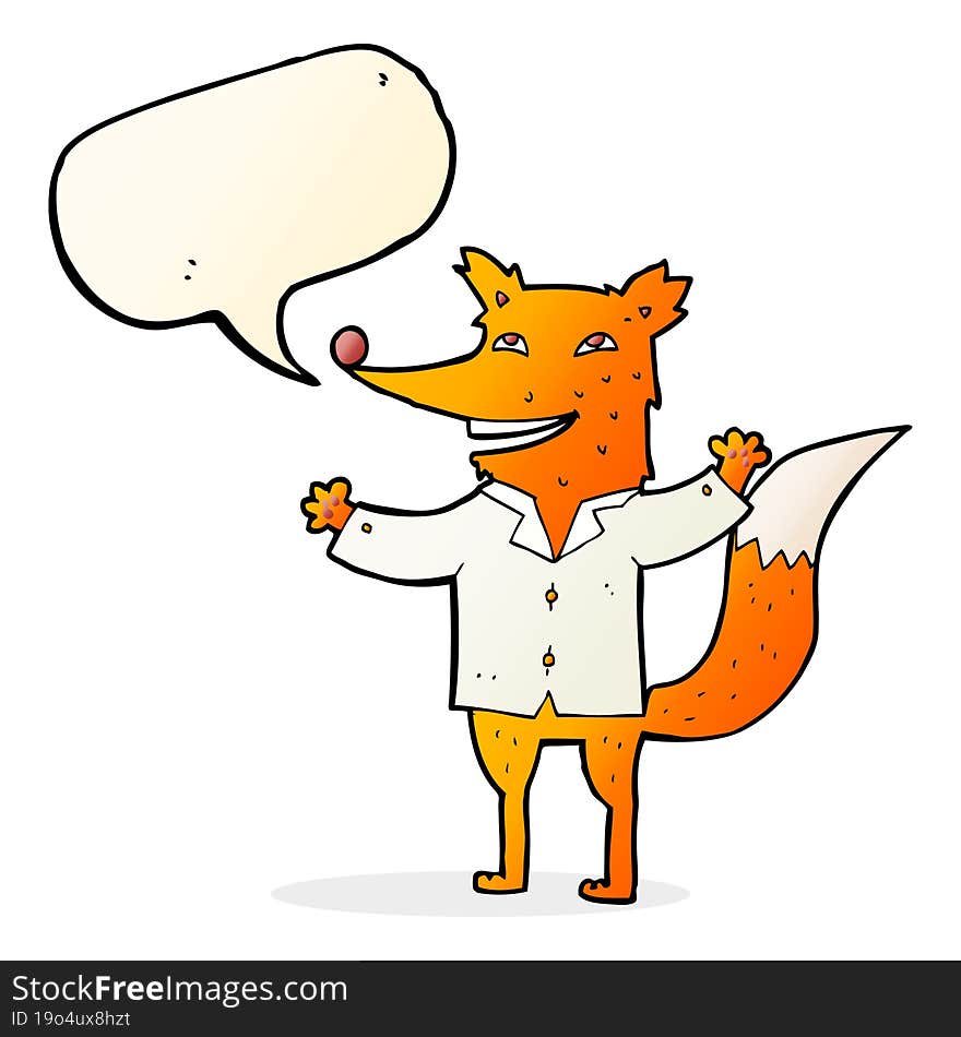 cartoon happy fox wearing shirt with speech bubble