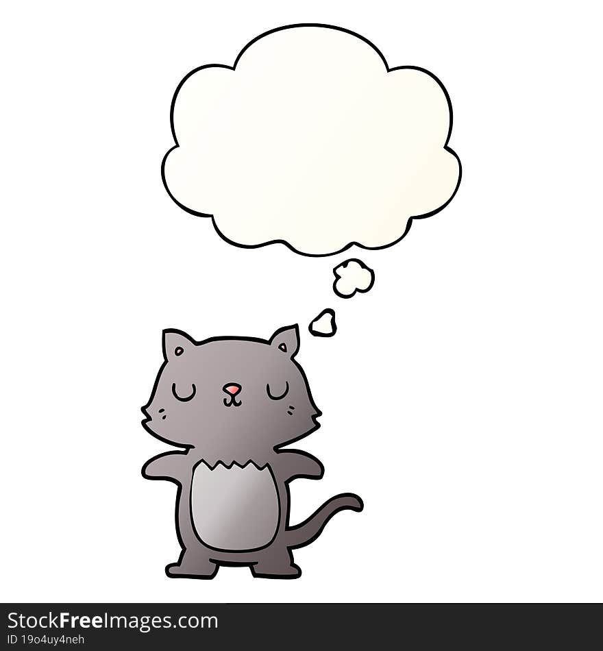 cartoon cat and thought bubble in smooth gradient style