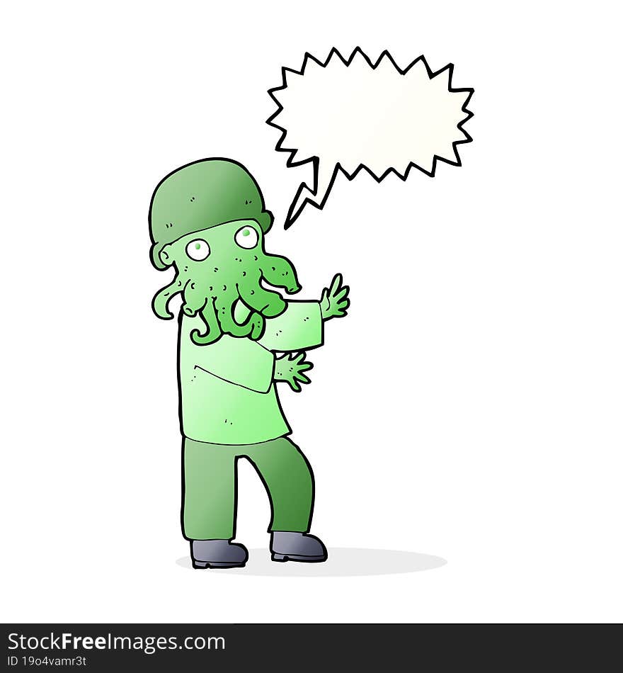 cartoon monster man with speech bubble