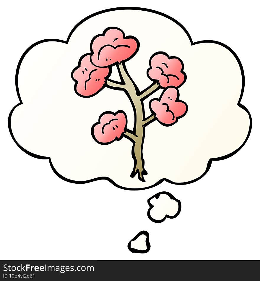 cartoon flowers and thought bubble in smooth gradient style