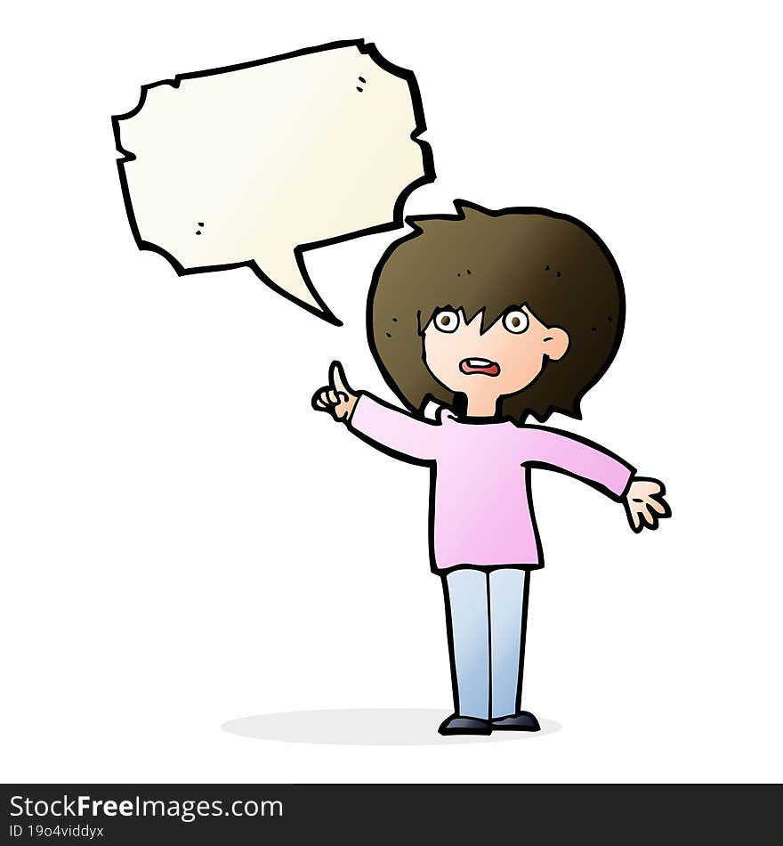 cartoon woman asking question with speech bubble