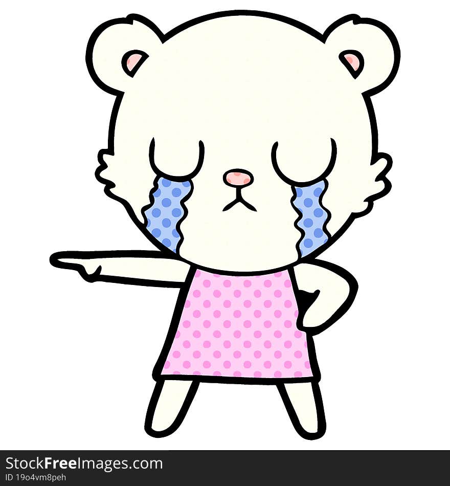 crying polar bear in dress pointing. crying polar bear in dress pointing