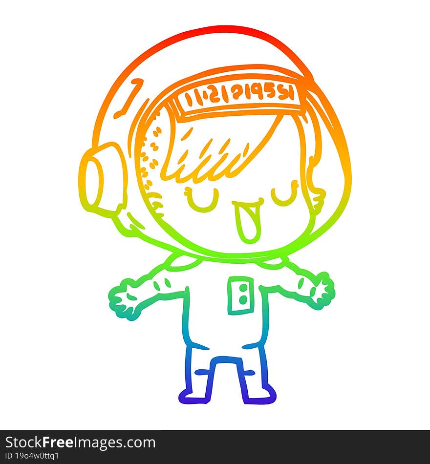 rainbow gradient line drawing cartoon astronaut woman