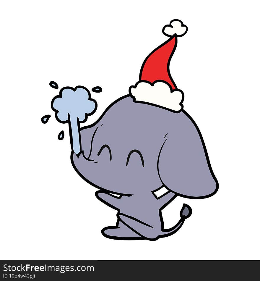 Cute Line Drawing Of A Elephant Spouting Water Wearing Santa Hat