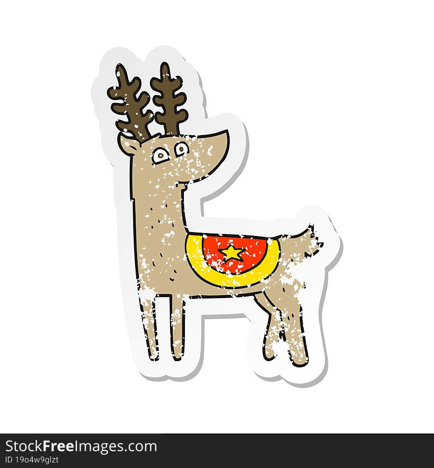 Retro Distressed Sticker Of A Cartoon Reindeer